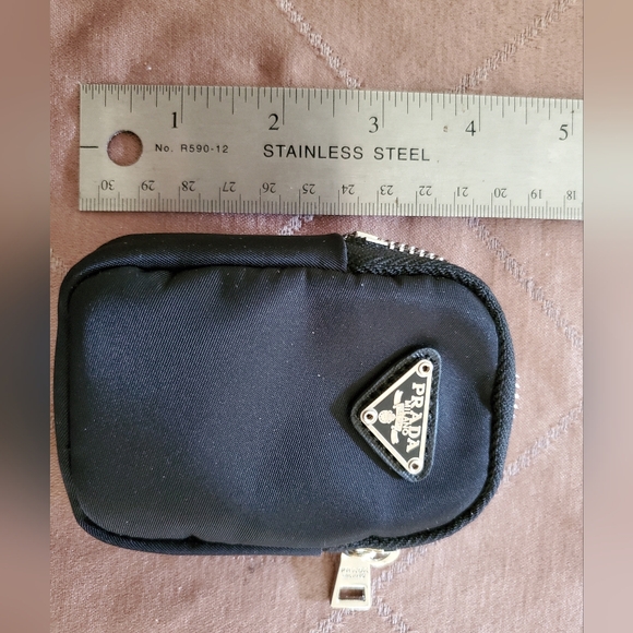 New PRADA Black Tessuto Nylon Mini Pouch Wallet Bag with Clip - Picture 3 of 9